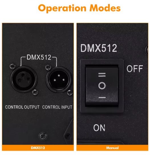 Connectique DMX512 et interrupteur manuel de la machine à flamme Pulse 2M
